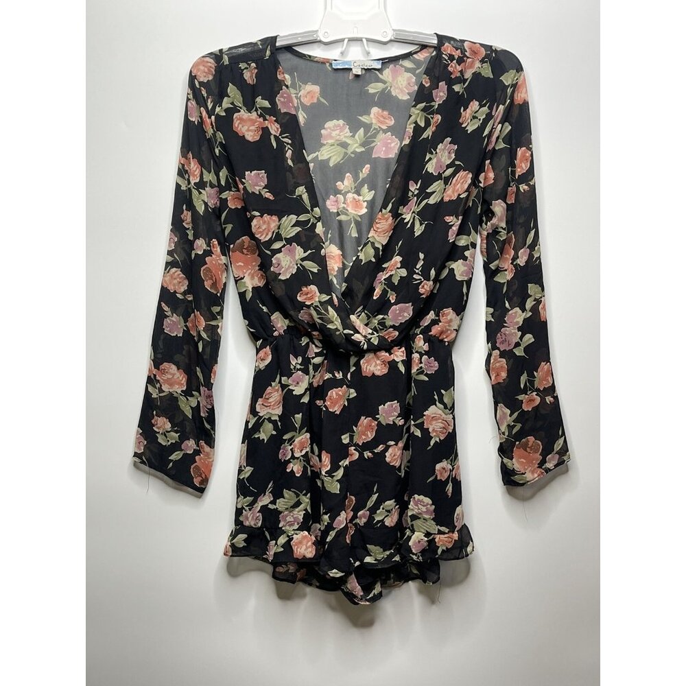 Cecico Romper Women’s M Black Pink Floral Design